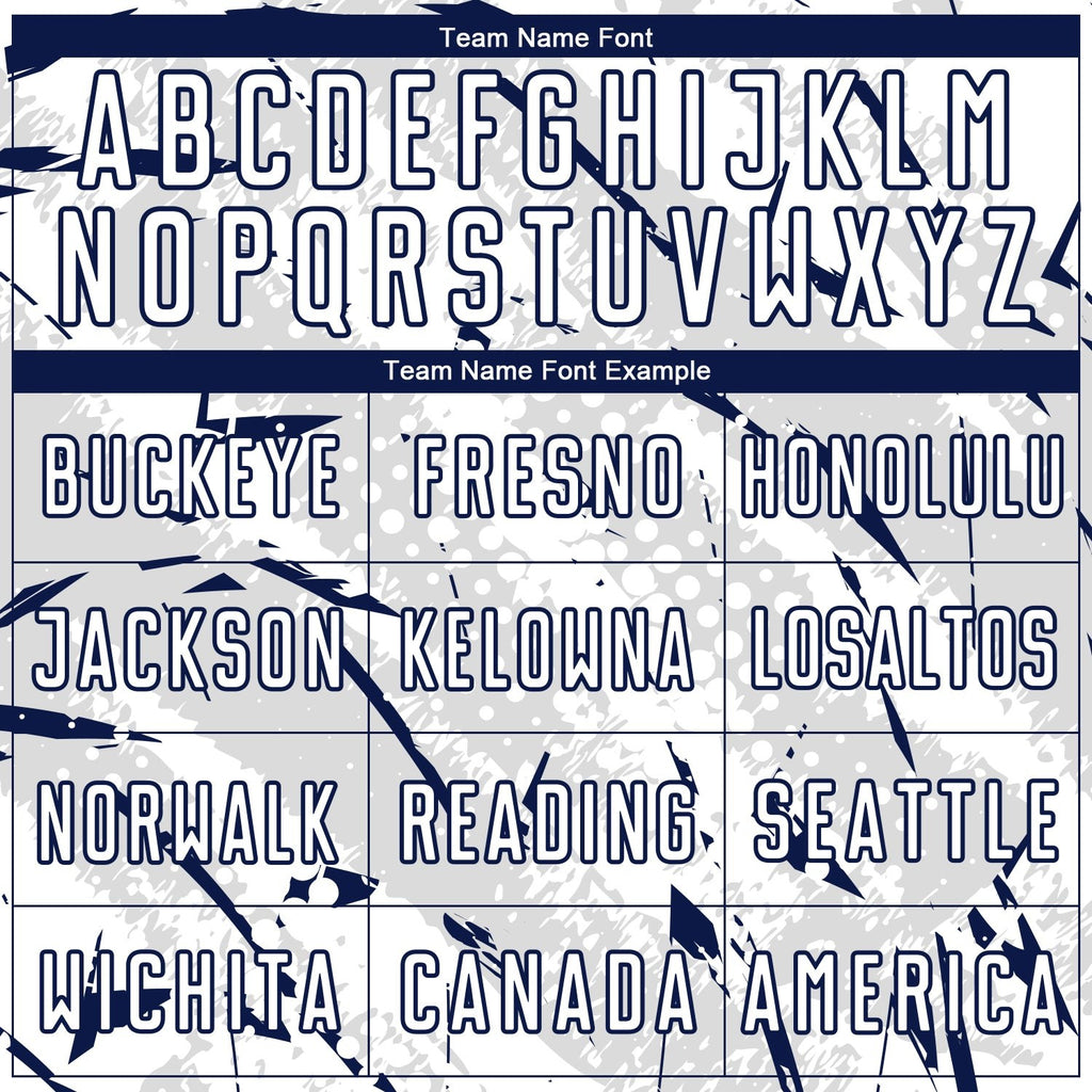 Custom White Navy-Gray Brush Stroke Slashes And Dot Grid Sublimation Soccer Uniform Jersey photo 4