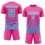 Custom Pink Sky Blue-White Geometric Hexagonal Dot Gradient Sublimation Soccer Uniform Jersey photo 2