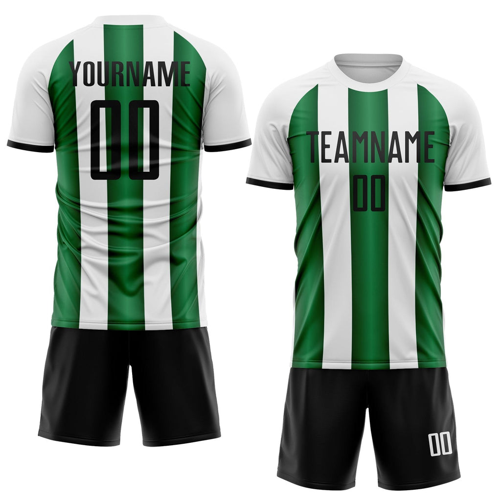 Custom White Black-Green Gradient Vertical Stripe Argentina Style Sublimation Soccer Uniform Jersey photo 2