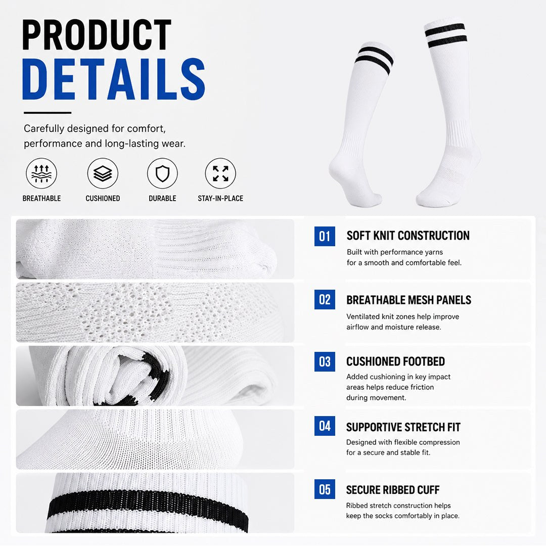 Classic Sports Athletic Breathable Unisex High-Top Soccer Socks photo 3