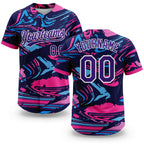 Custom Figure Purple Navy-Pink 3D Pattern Two-Button Unisex Softball Jersey