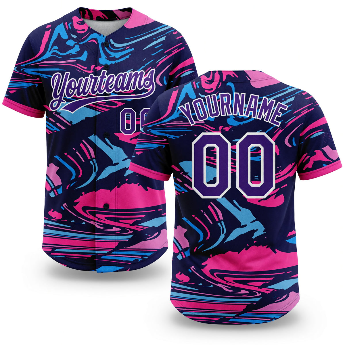 Custom Figure Purple Navy-Pink 3D Pattern Two-Button Unisex Softball Jersey