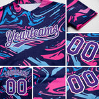 Custom Figure Purple Navy-Pink 3D Pattern Two-Button Unisex Softball Jersey detail