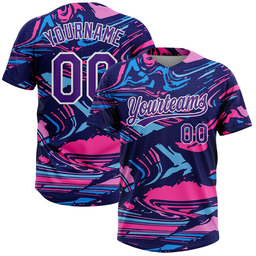 Custom Figure Purple Navy-Pink 3D Pattern Two-Button Unisex Softball Jersey photo 1