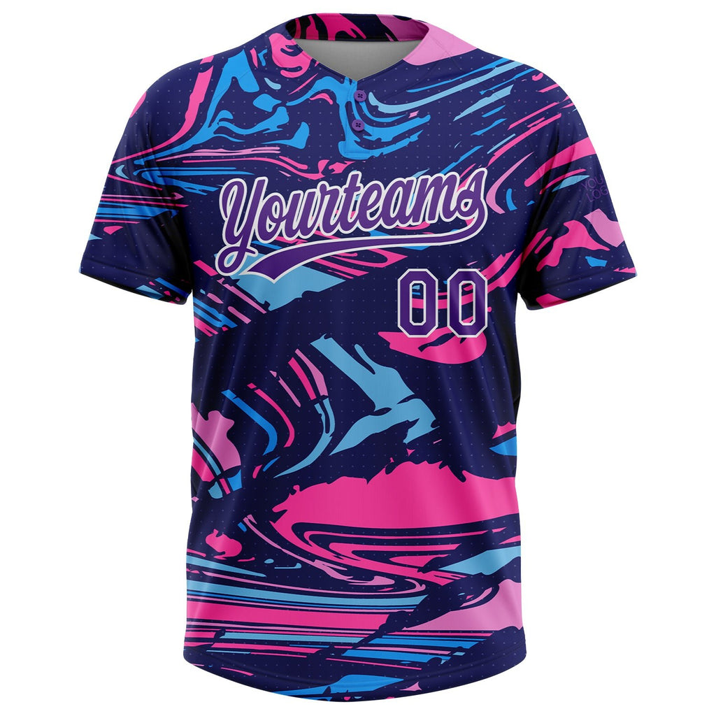 Custom Figure Purple Navy-Pink 3D Pattern Two-Button Unisex Softball Jersey photo 2