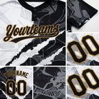 Custom Graffiti Pattern Black-Old Gold 3D Two-Button Unisex Softball Jersey detail