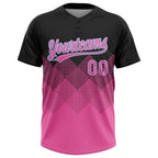 Custom Black Pink-Light Blue 3D Pattern Gradient Square Shapes Two-Button Unisex Softball Jersey photo 2