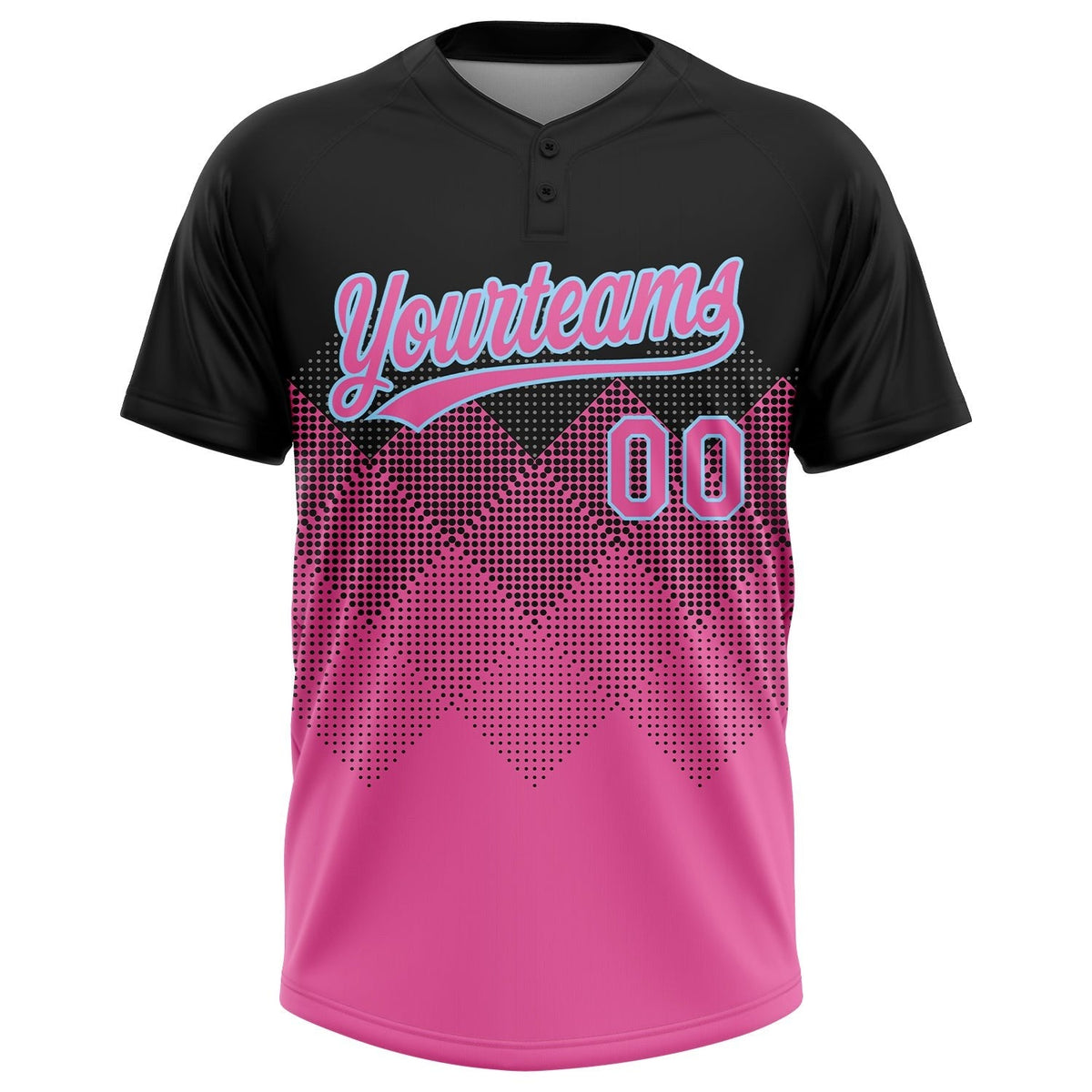 Custom Black Pink-Light Blue 3D Pattern Gradient Square Shapes Two-Button Unisex Softball Jersey photo 2