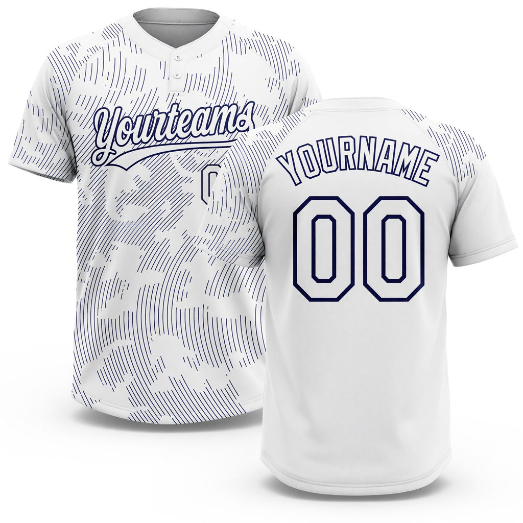 Custom White White-Navy 3D Pattern Two-Button Unisex Softball Jersey