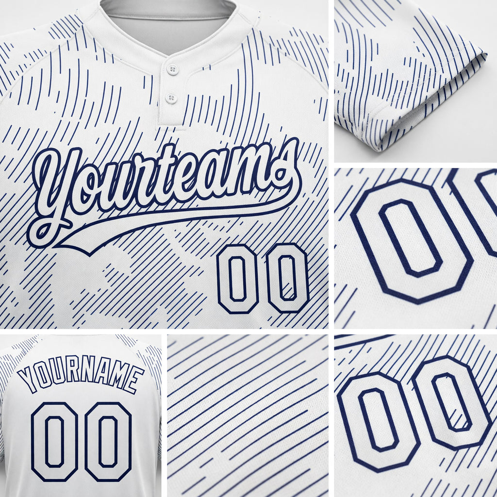 Custom White White-Navy 3D Pattern Two-Button Unisex Softball Jersey detail