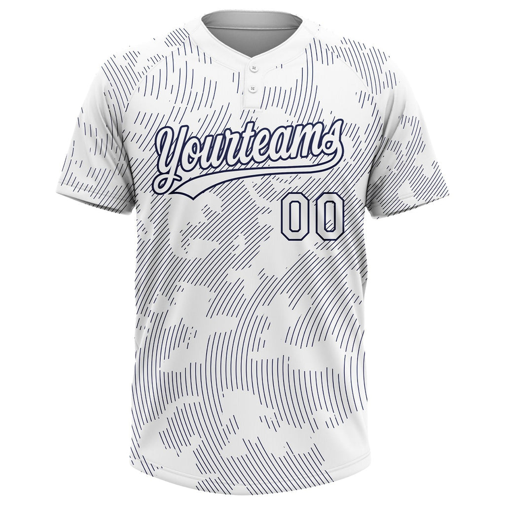 Custom White White-Navy 3D Pattern Two-Button Unisex Softball Jersey photo 1
