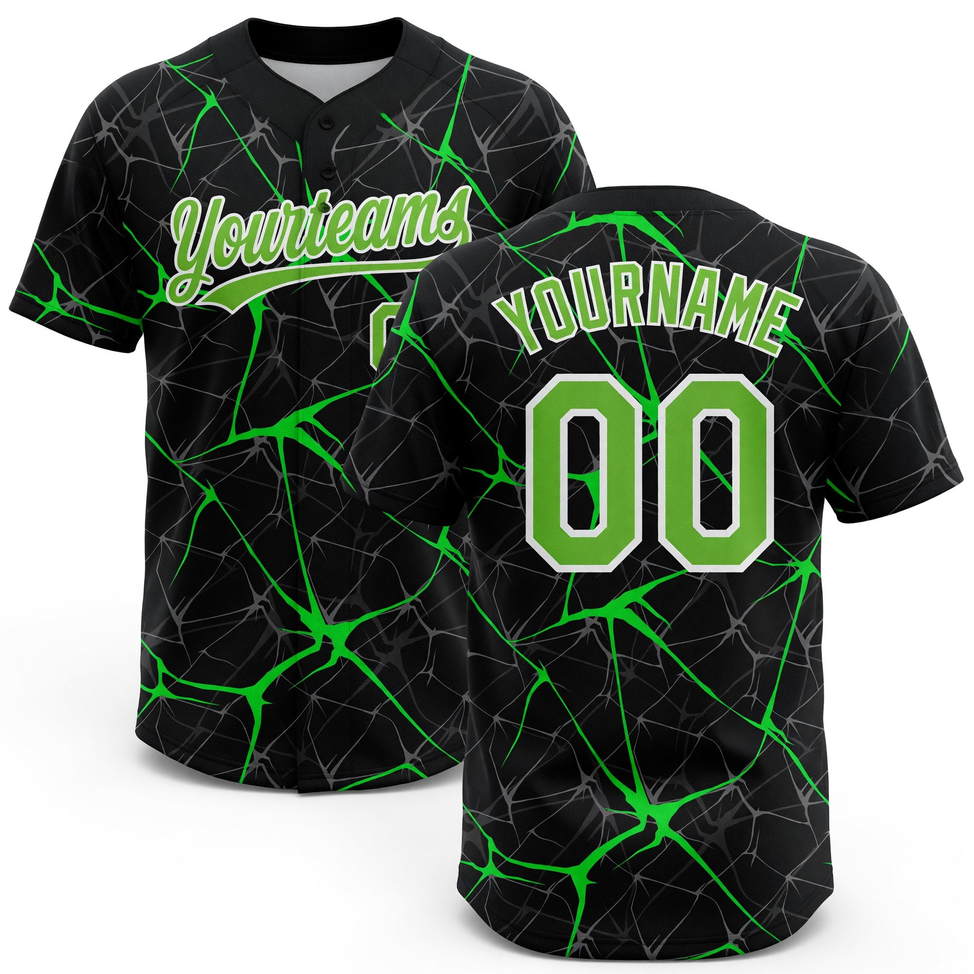 Custom Black Neon Green-Kelly Green 3D Pattern Two-Button Unisex Softball Jersey