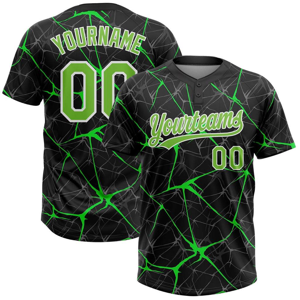Custom Black Neon Green-Kelly Green 3D Pattern Two-Button Unisex Softball Jersey photo 1