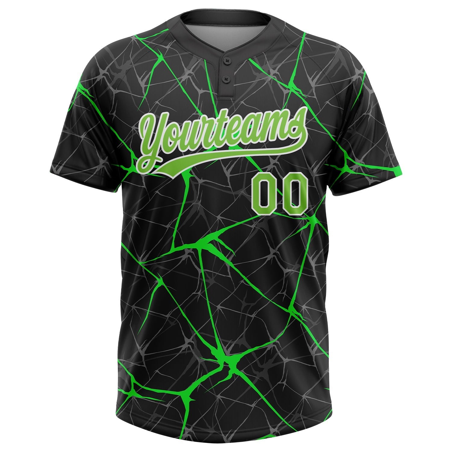 Custom Black Neon Green-Kelly Green 3D Pattern Two-Button Unisex Softball Jersey photo 2