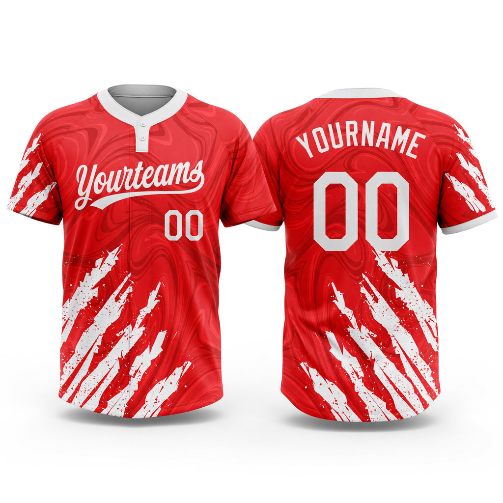 Custom Red White 3D Pattern Two-Button Unisex Softball Jersey