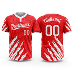 Custom Red White 3D Pattern Two-Button Unisex Softball Jersey