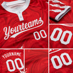Custom Red White 3D Pattern Two-Button Unisex Softball Jersey detail