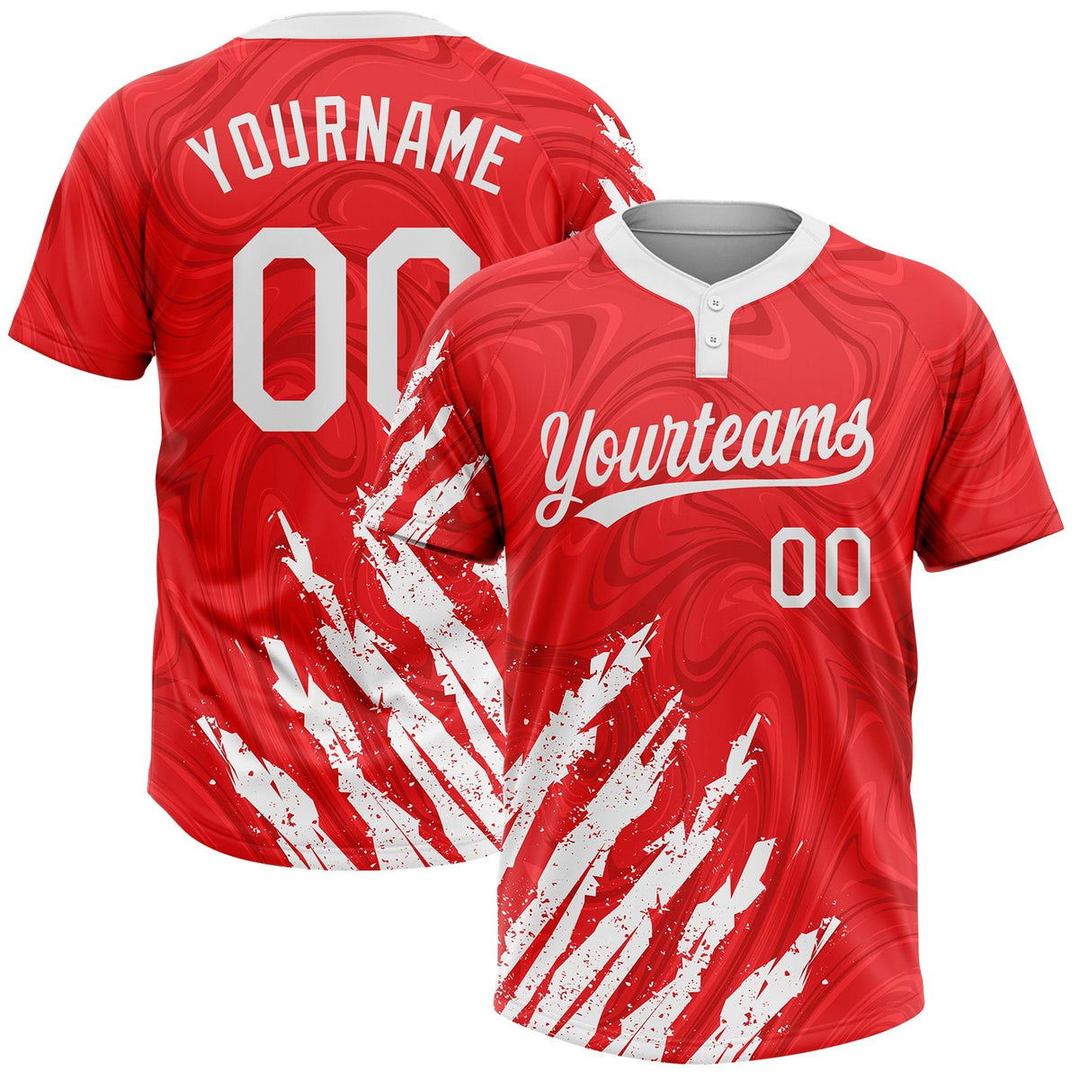 Custom Red White 3D Pattern Two-Button Unisex Softball Jersey photo 1