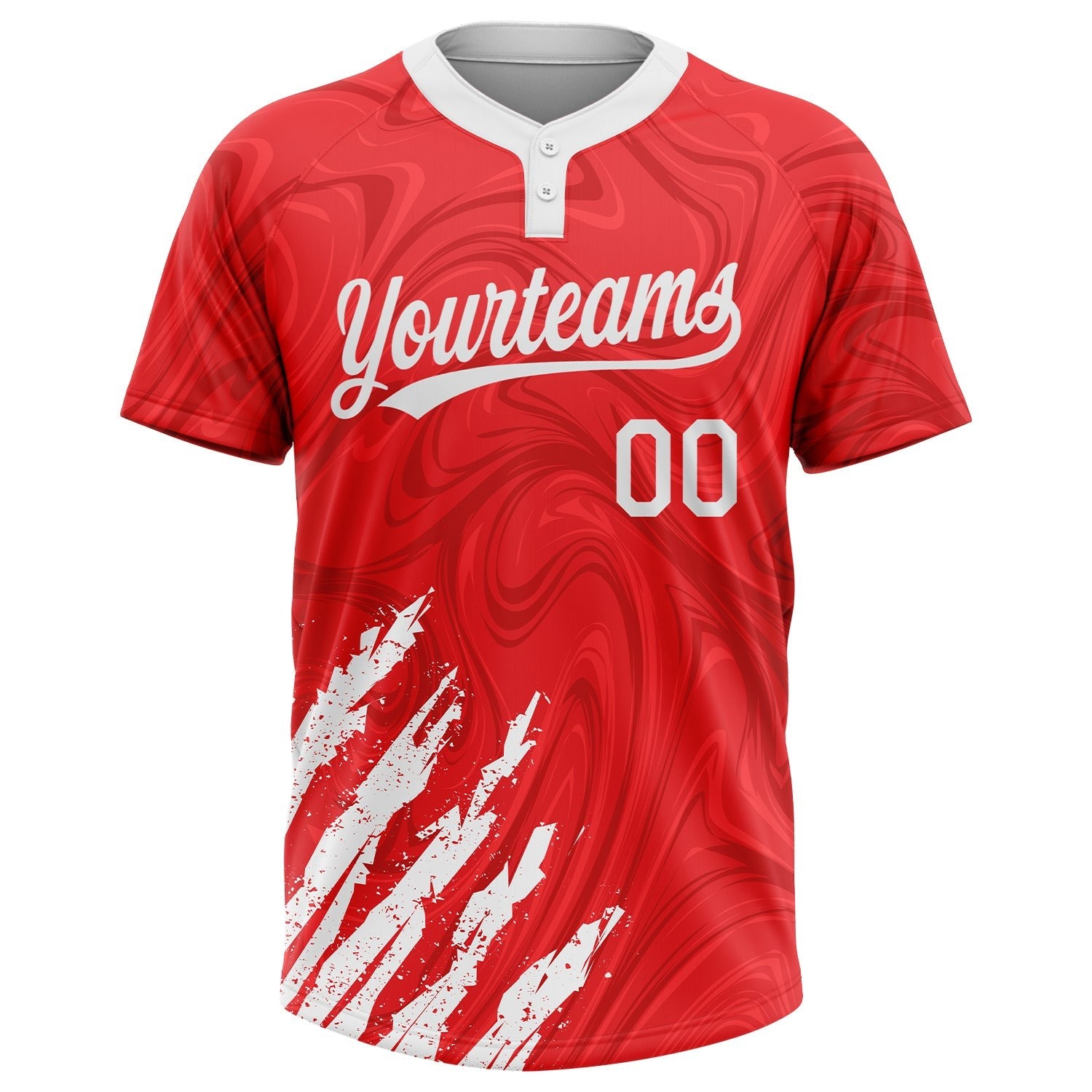 Custom Red White 3D Pattern Two-Button Unisex Softball Jersey photo 2