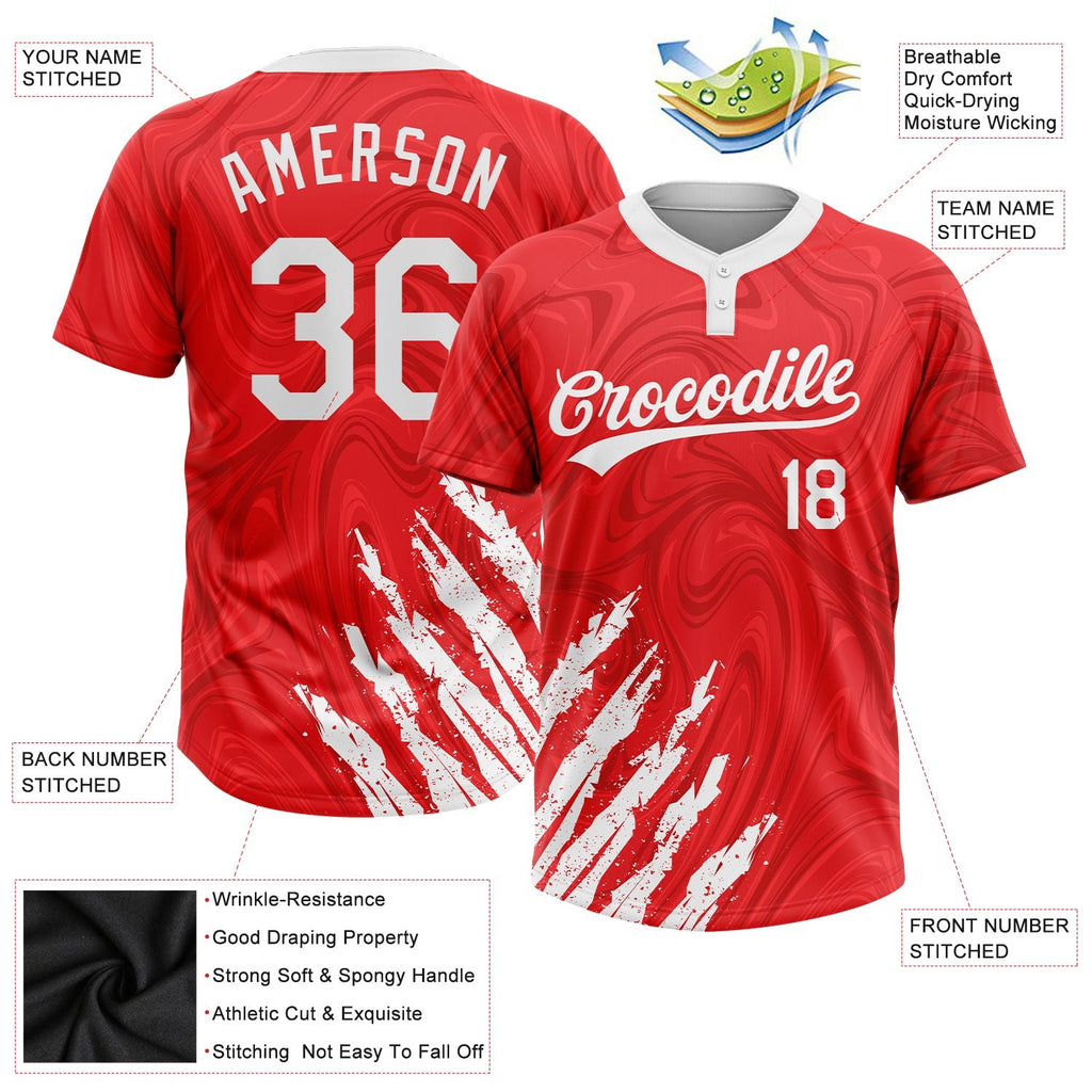 Custom Red White 3D Pattern Two-Button Unisex Softball Jersey photo 3