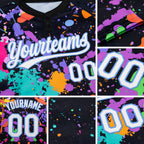 Custom Graffiti Pattern White-Light Blue 3D Two-Button Unisex Softball Jersey detail