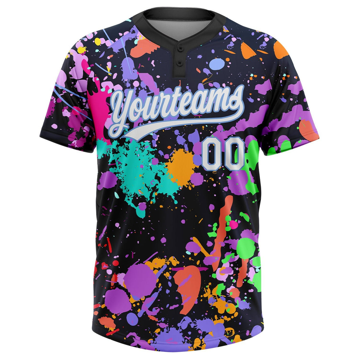 Custom Graffiti Pattern White-Light Blue 3D Two-Button Unisex Softball Jersey photo 2