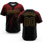 Custom Black Black Red-Old Gold 3D Pattern Two-Button Unisex Softball Jersey