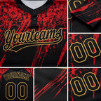 Custom Black Black Red-Old Gold 3D Pattern Two-Button Unisex Softball Jersey detail