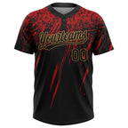 Custom Black Black Red-Old Gold 3D Pattern Two-Button Unisex Softball Jersey photo 2