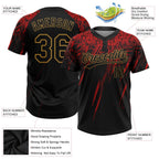 Custom Black Black Red-Old Gold 3D Pattern Two-Button Unisex Softball Jersey photo 3