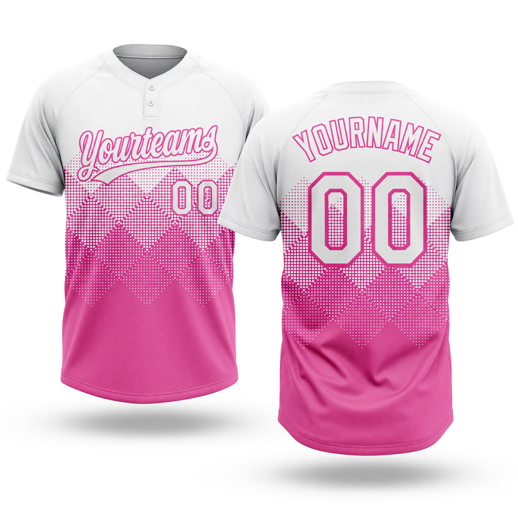 Custom Pink White 3D Pattern Gradient Square Shapes Two-Button Unisex Softball Jersey