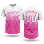 Custom Pink White 3D Pattern Gradient Square Shapes Two-Button Unisex Softball Jersey