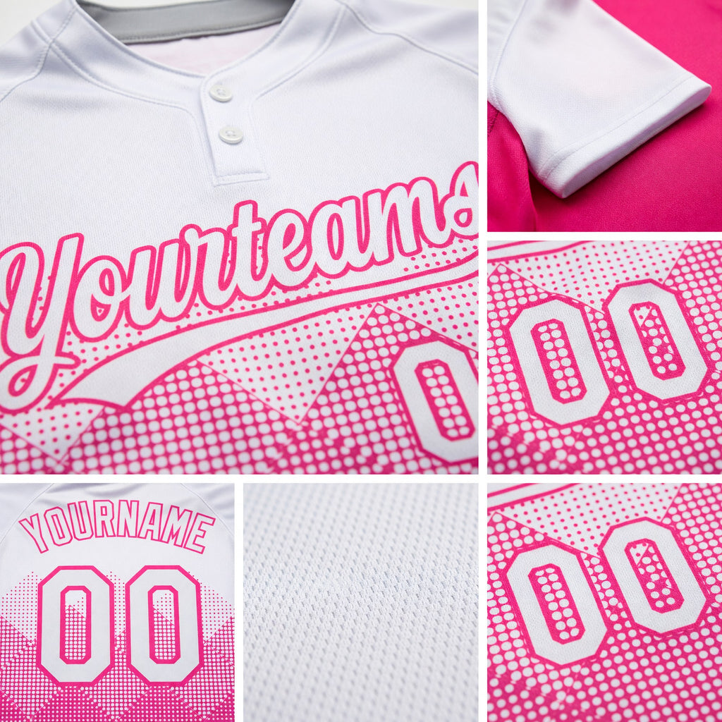 Custom Pink White 3D Pattern Gradient Square Shapes Two-Button Unisex Softball Jersey detail