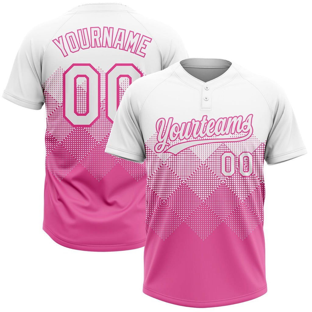 Custom Pink White 3D Pattern Gradient Square Shapes Two-Button Unisex Softball Jersey photo 1