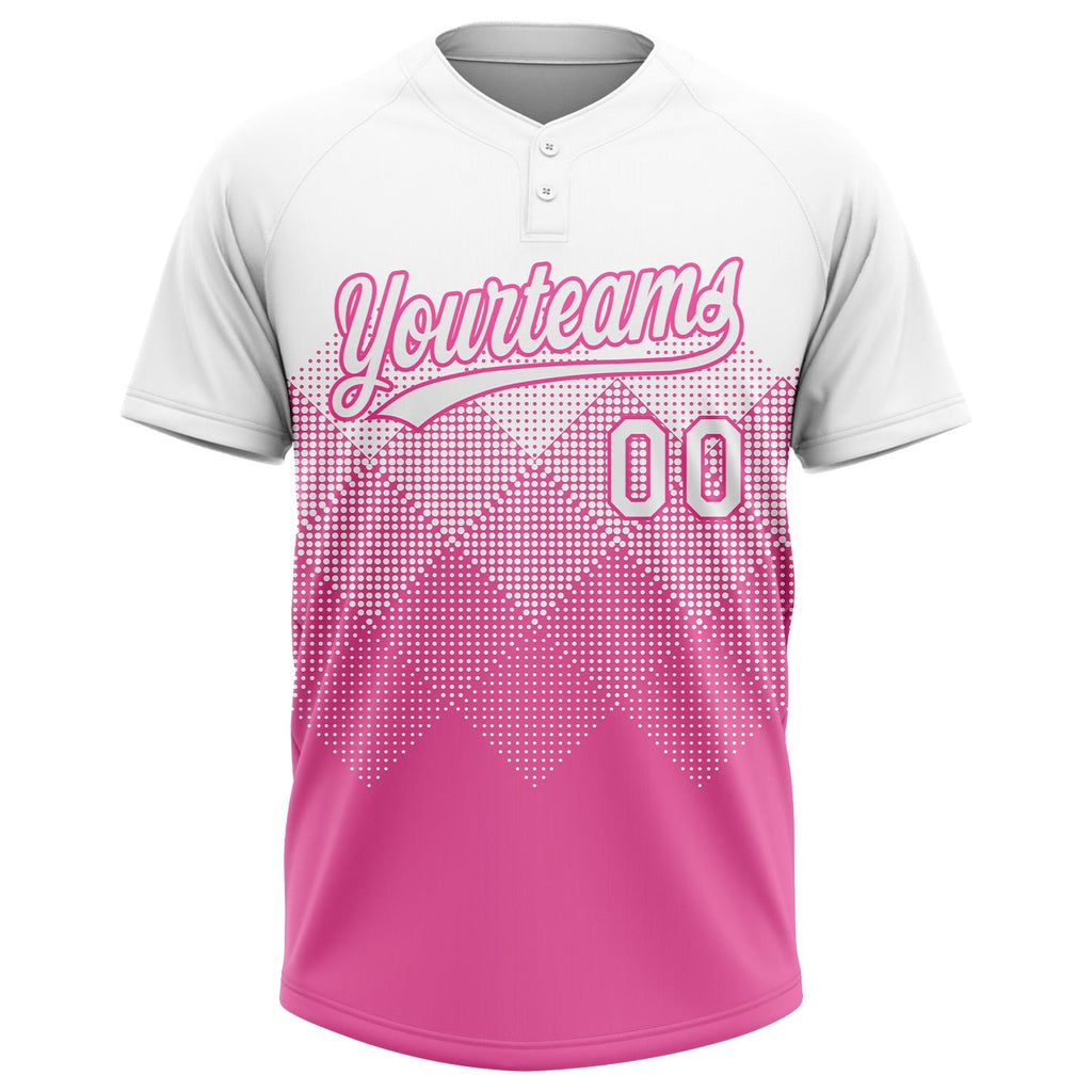Custom Pink White 3D Pattern Gradient Square Shapes Two-Button Unisex Softball Jersey photo 2