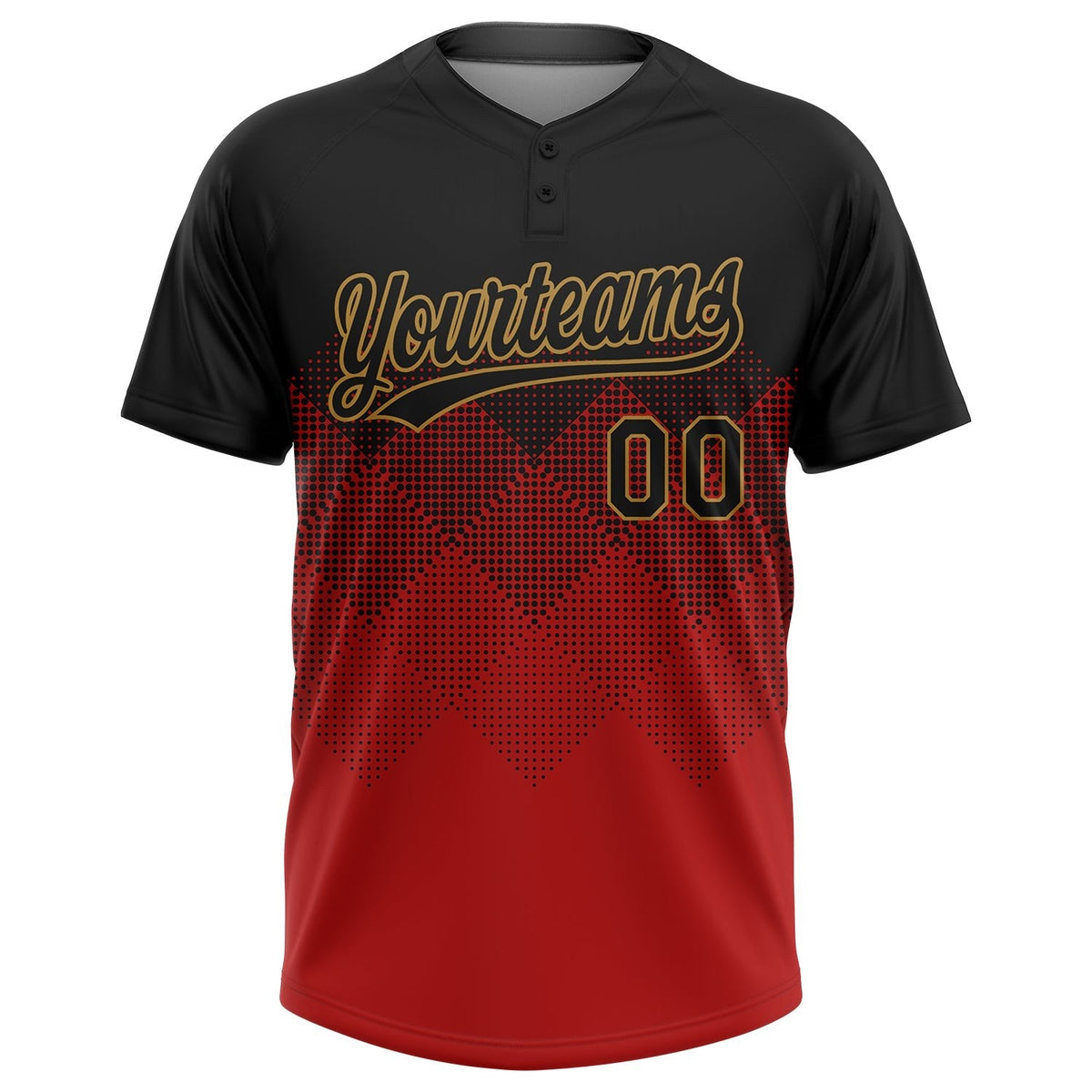 Custom Red Black-Old Gold 3D Pattern Gradient Square Shapes Two-Button Unisex Softball Jersey photo 2