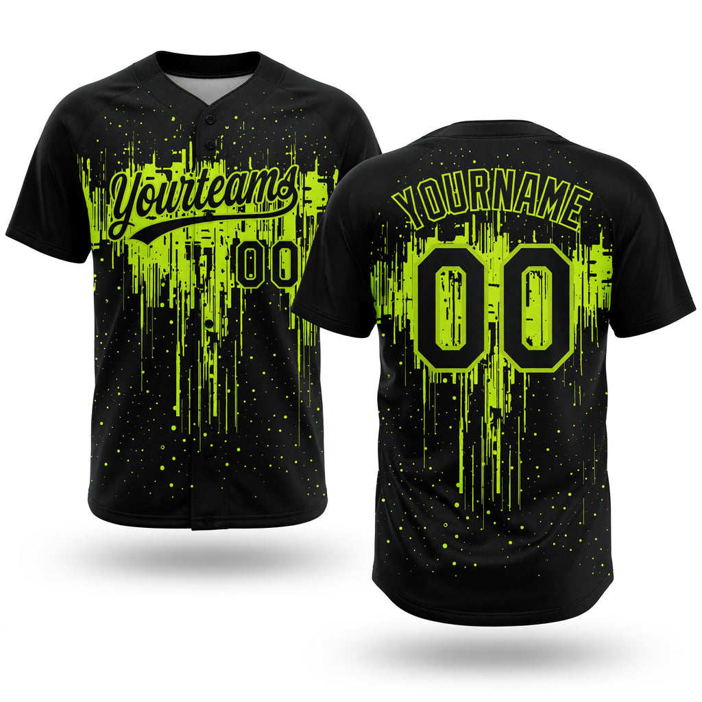 Custom Black Black-Neon Green 3D Pattern Two-Button Unisex Softball Jersey