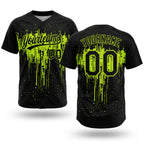Custom Black Black-Neon Green 3D Pattern Two-Button Unisex Softball Jersey
