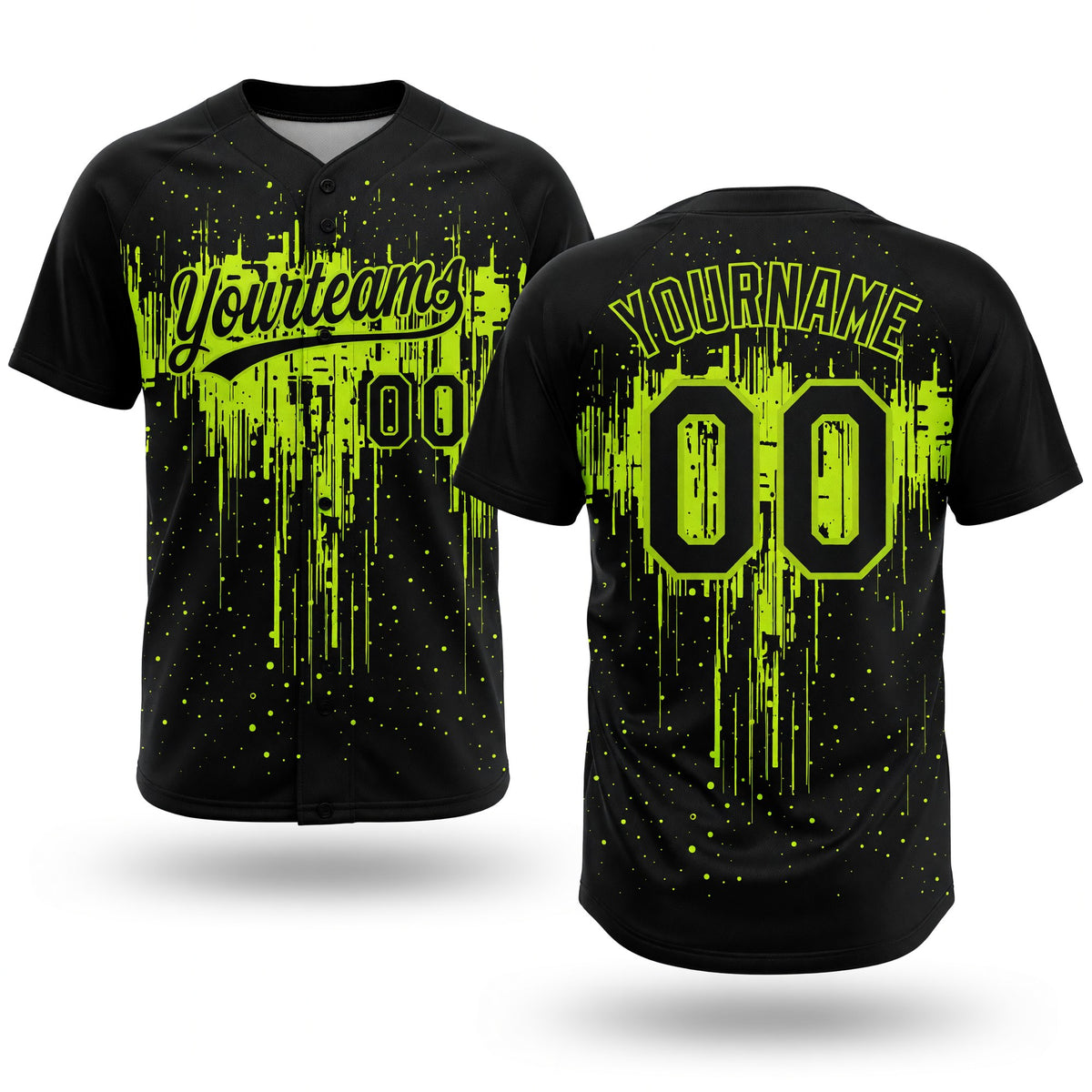 Custom Black Black-Neon Green 3D Pattern Two-Button Unisex Softball Jersey