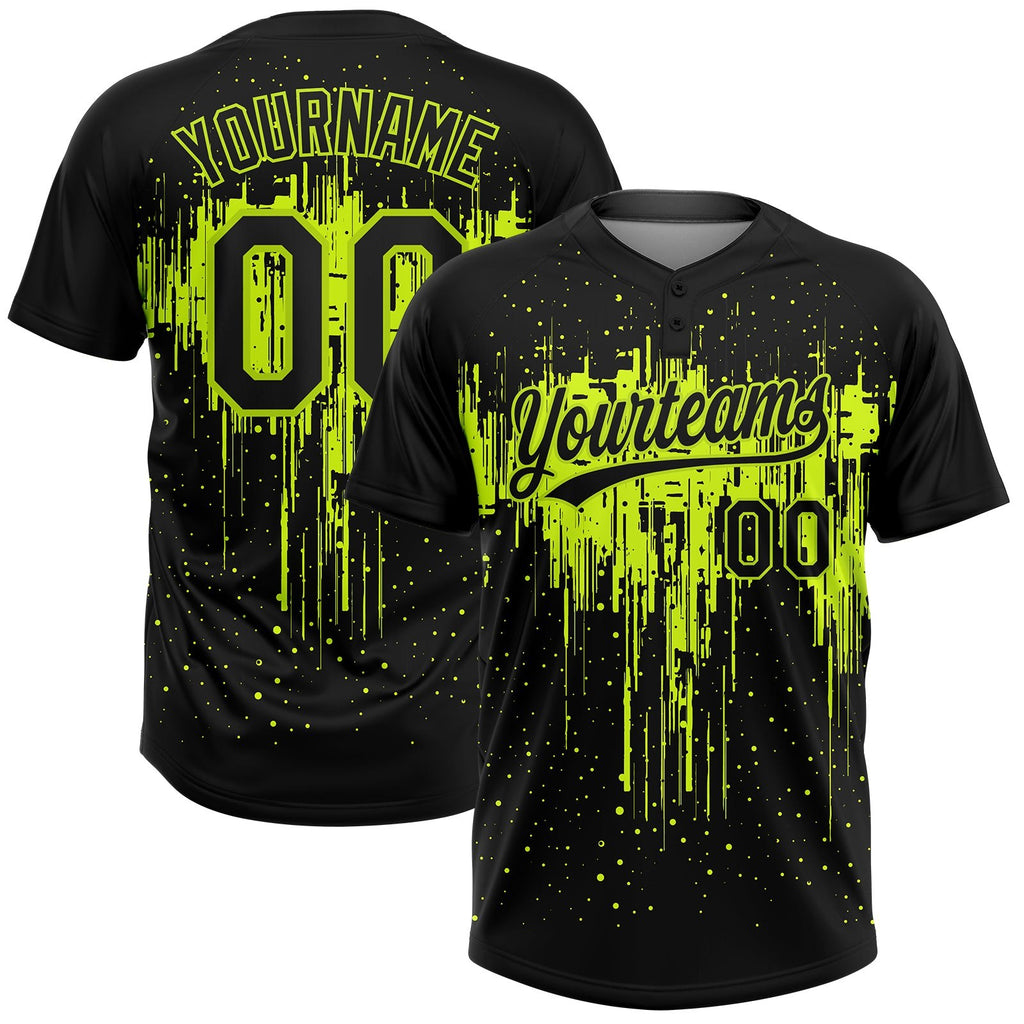 Custom Black Black-Neon Green 3D Pattern Two-Button Unisex Softball Jersey photo 1