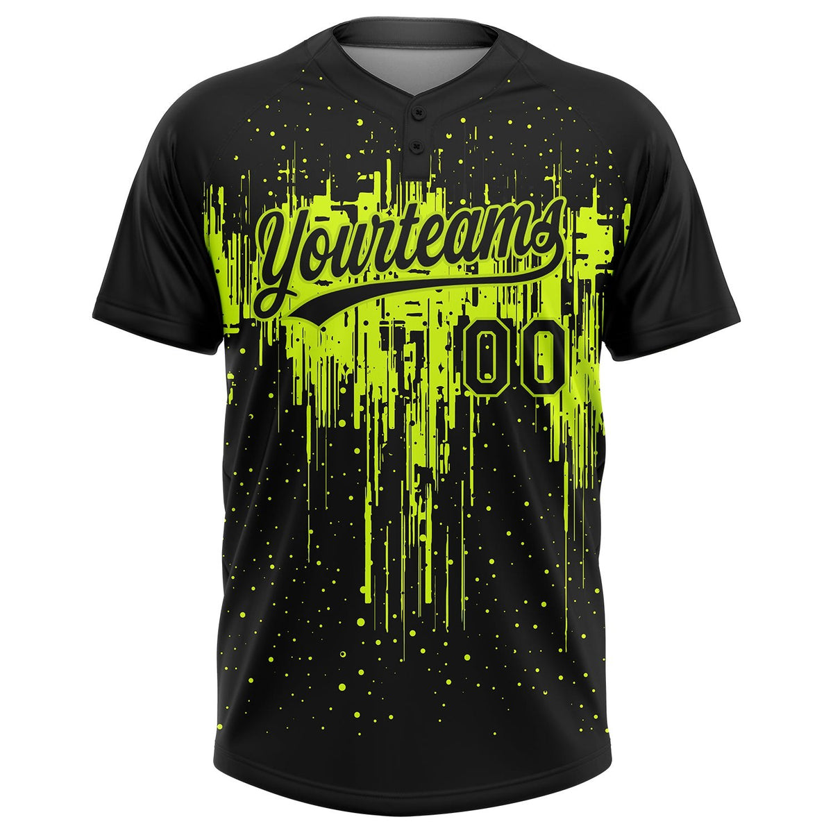 Custom Black Black-Neon Green 3D Pattern Two-Button Unisex Softball Jersey photo 2