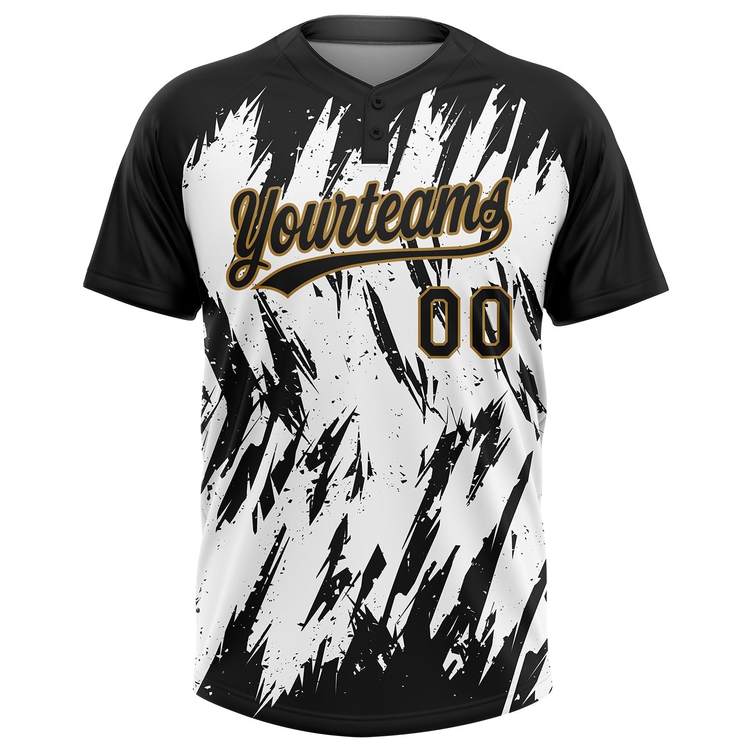 Custom White Black-Old Gold 3D Pattern Two-Button Unisex Softball Jersey photo 2
