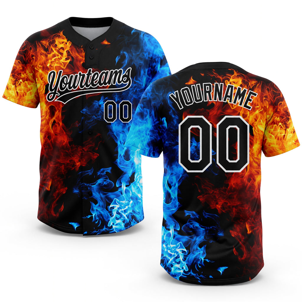 Custom Figure Black-White 3D Pattern Flame Two-Button Unisex Softball Jersey
