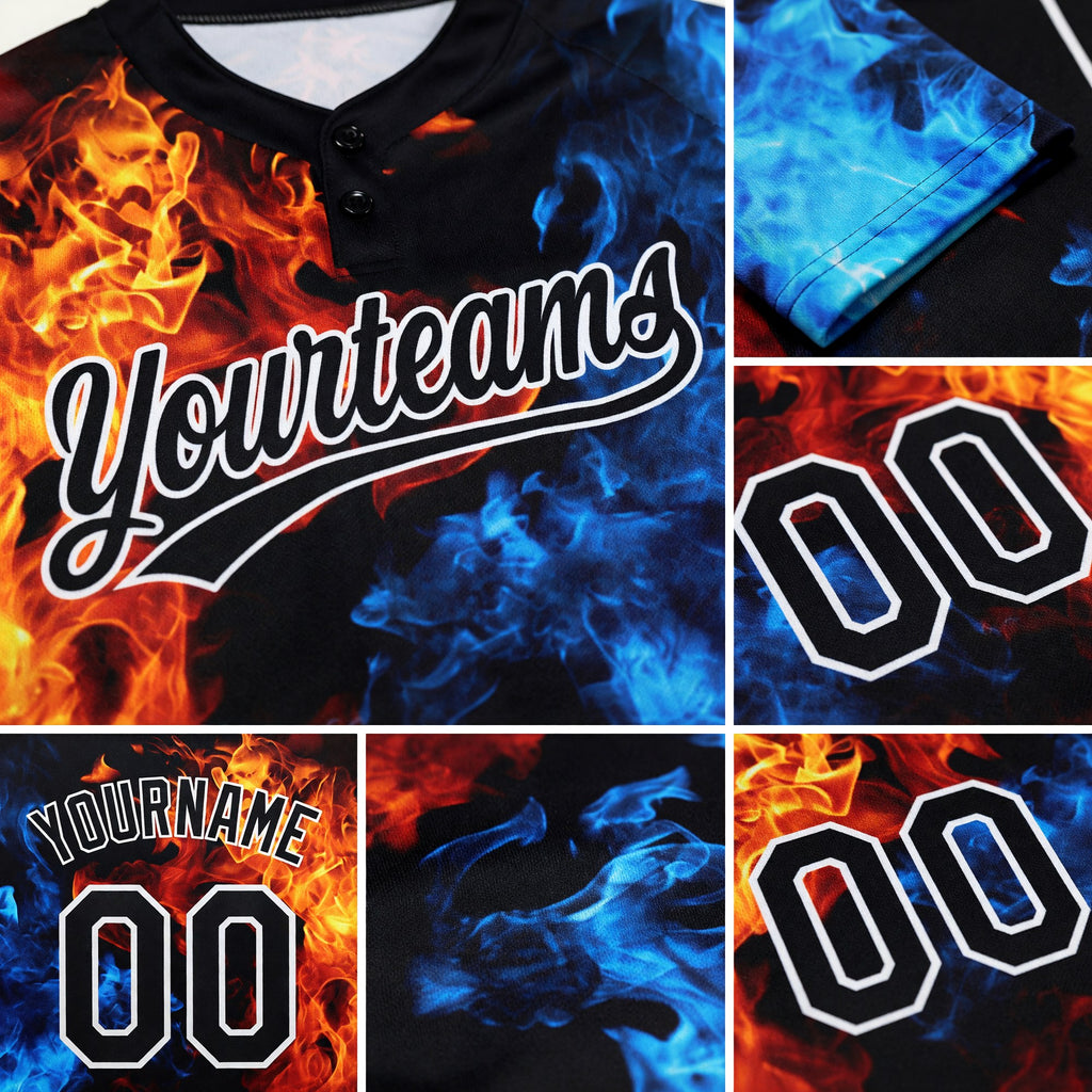 Custom Figure Black-White 3D Pattern Flame Two-Button Unisex Softball Jersey detail