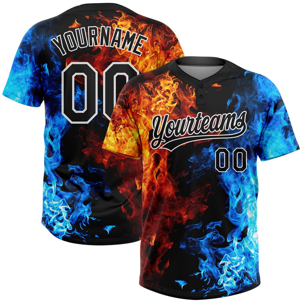 Custom Figure Black-White 3D Pattern Flame Two-Button Unisex Softball Jersey photo 1