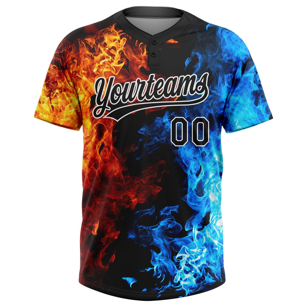 Custom Figure Black-White 3D Pattern Flame Two-Button Unisex Softball Jersey photo 2
