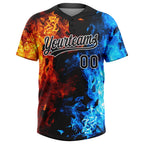 Custom Figure Black-White 3D Pattern Flame Two-Button Unisex Softball Jersey photo 2