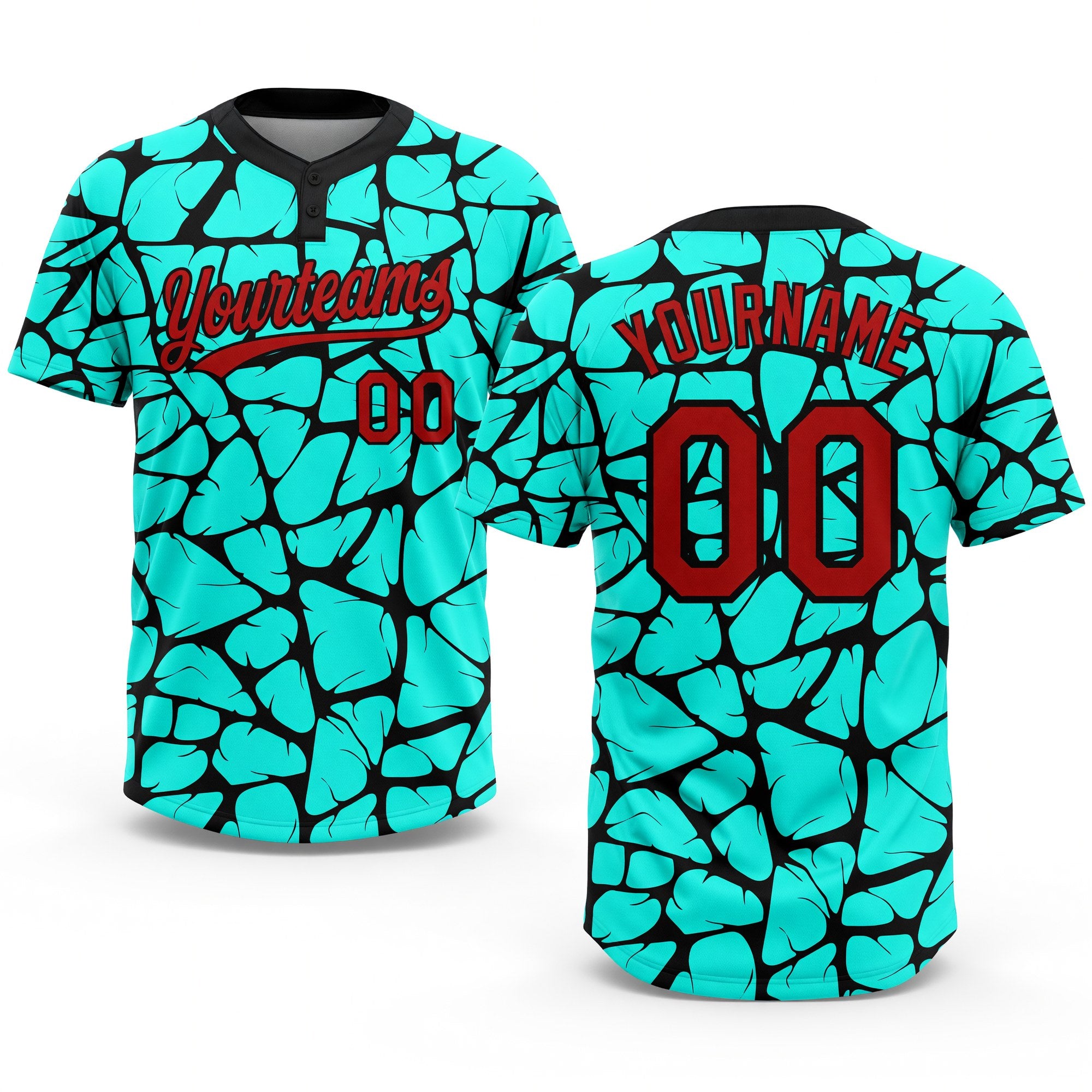 Custom Aqua Red-Black 3D Pattern Two-Button Unisex Softball Jersey