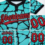 Custom Aqua Red-Black 3D Pattern Two-Button Unisex Softball Jersey detail