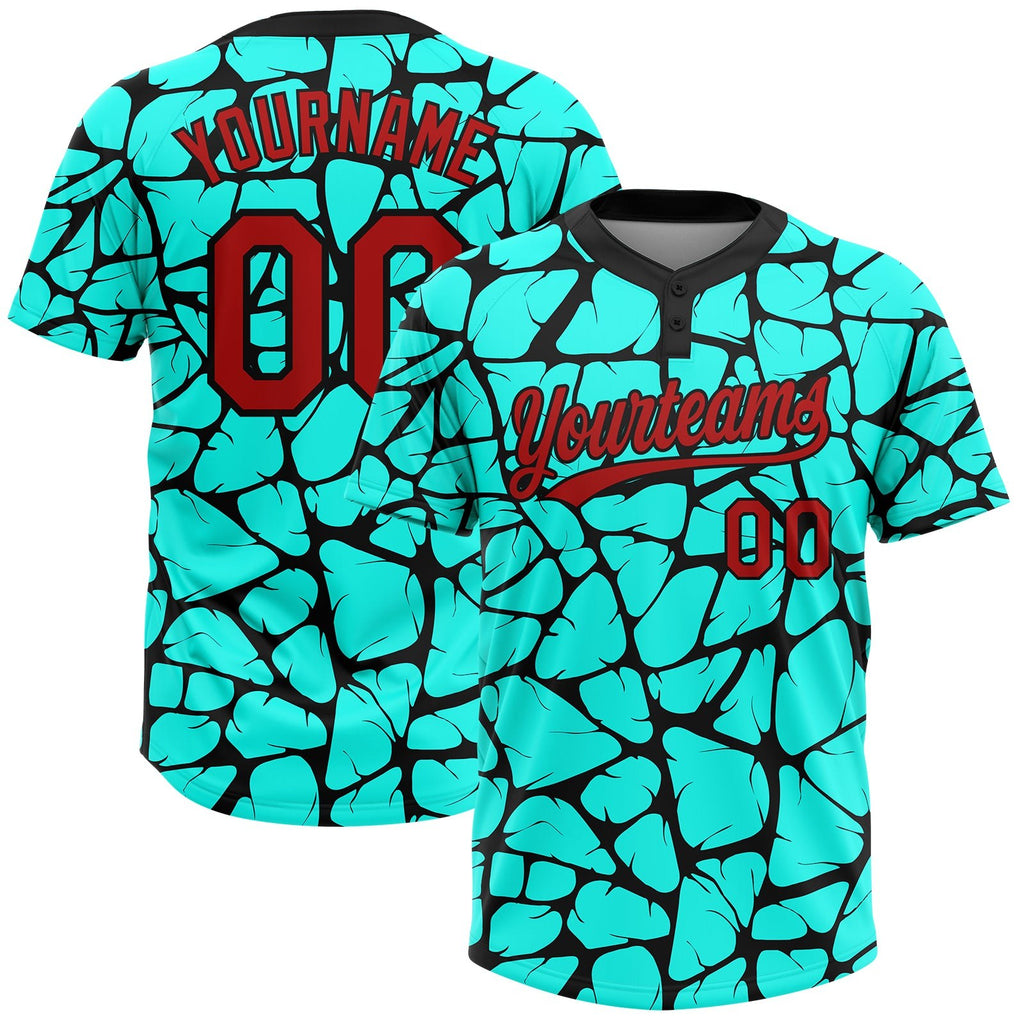 Custom Aqua Red-Black 3D Pattern Two-Button Unisex Softball Jersey photo 1